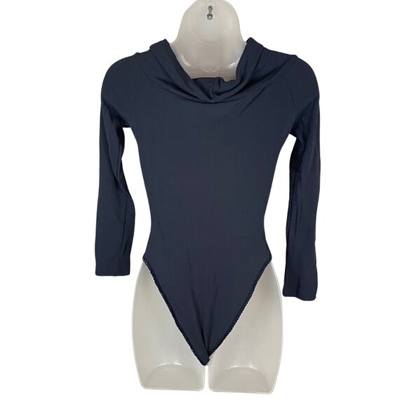 Max Mara Twist Front Long Sleeve Bodysuit | Navy Blue | Size Small - Picture 3 of 4